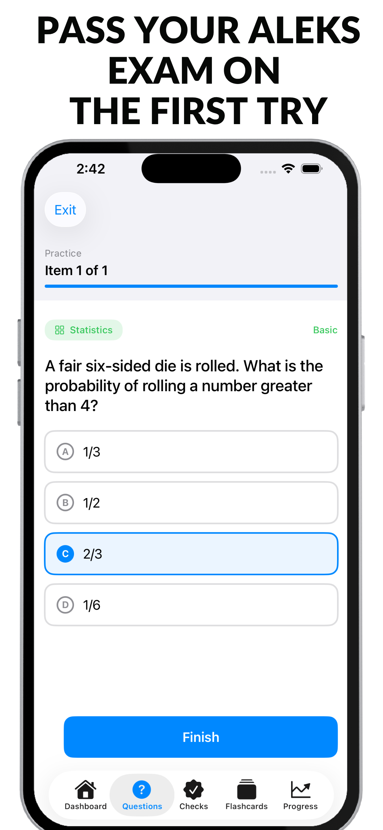 ALEKS test results showing high score and course placement