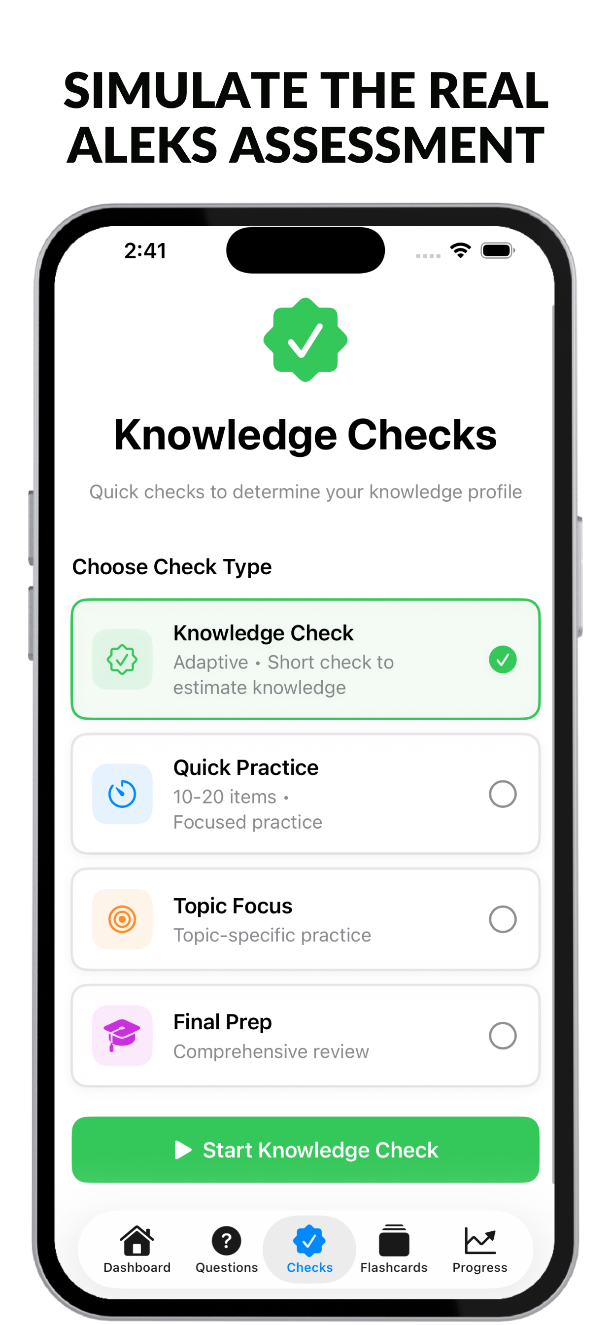 ALEKS study interface with practice questions and explanations
